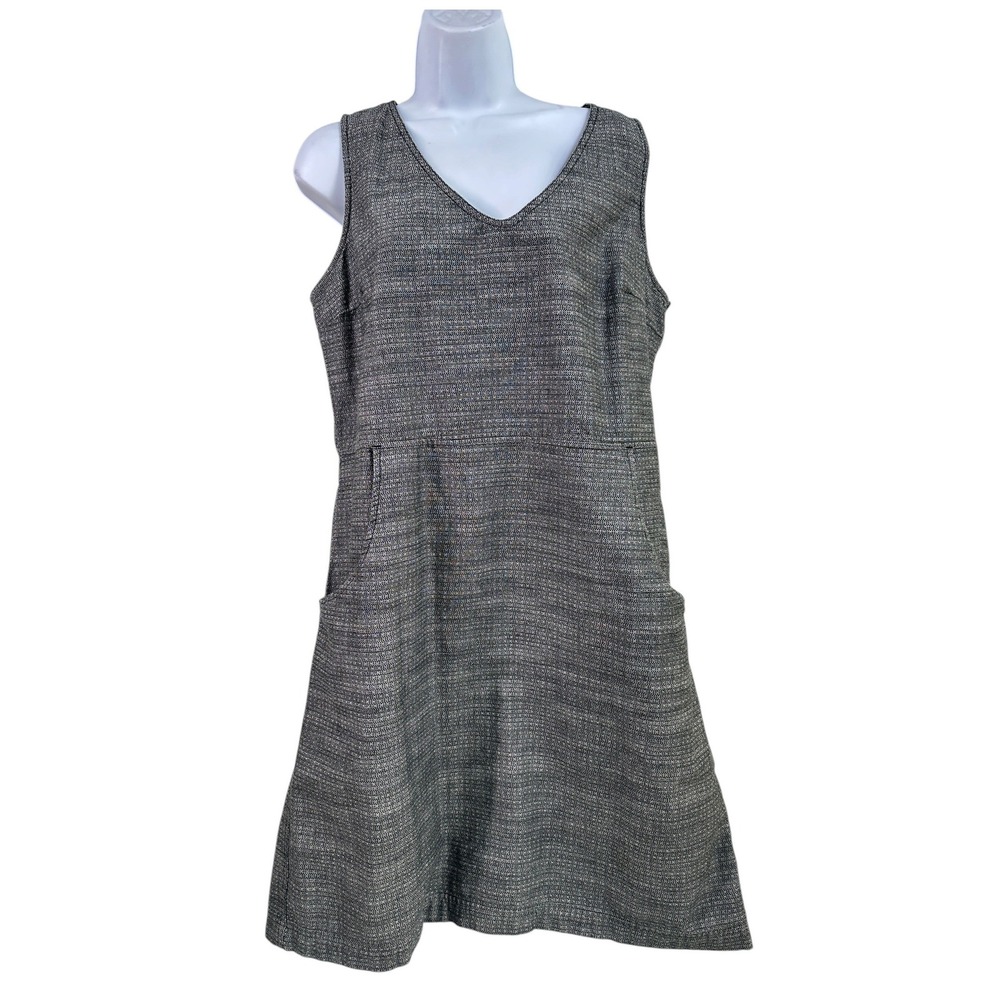 Columbia Sleeveless Shift Dress Gray Textured V-Neck Minimalist Preppy Large